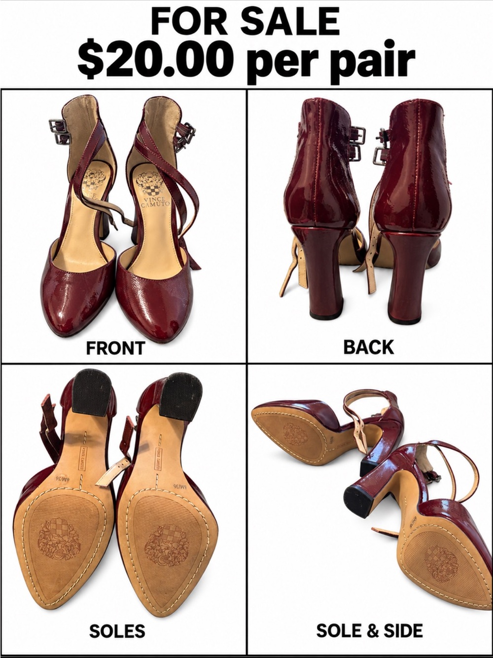 Vince Camuto Patent Burgundy Pointed Toe Ankle-Strap Heels